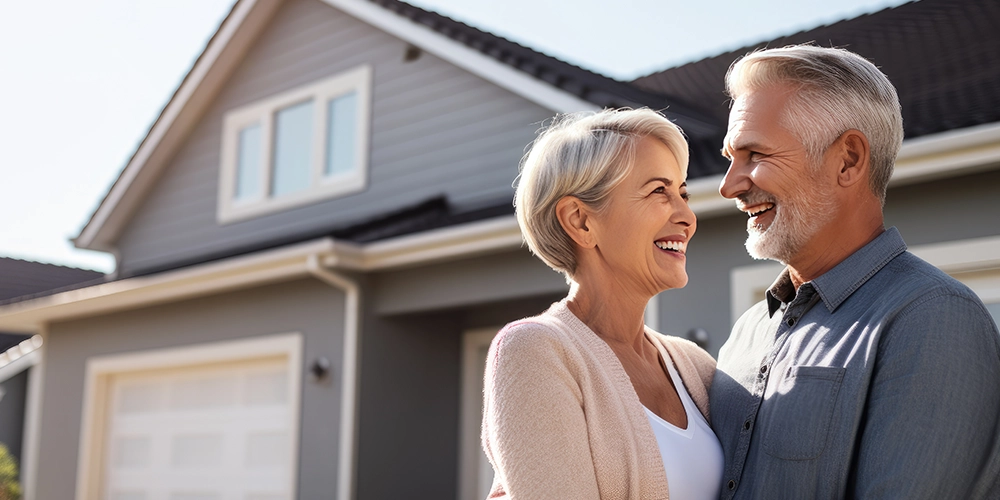 Casal aposentado sorrindo após obter um crédito consignado